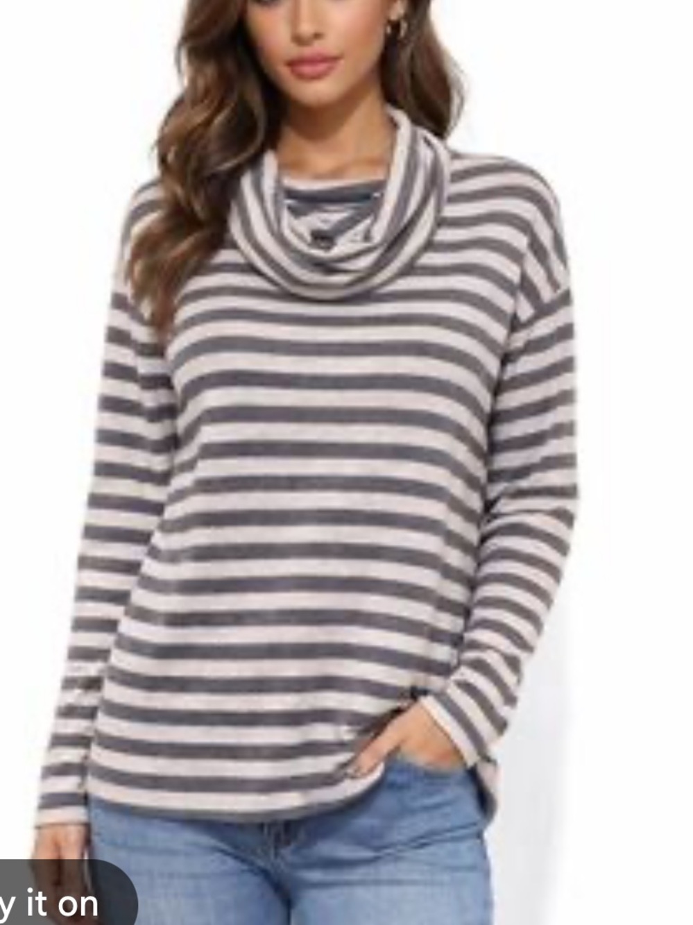 J. Crew Gray and White Striped Turtleneck Pullover